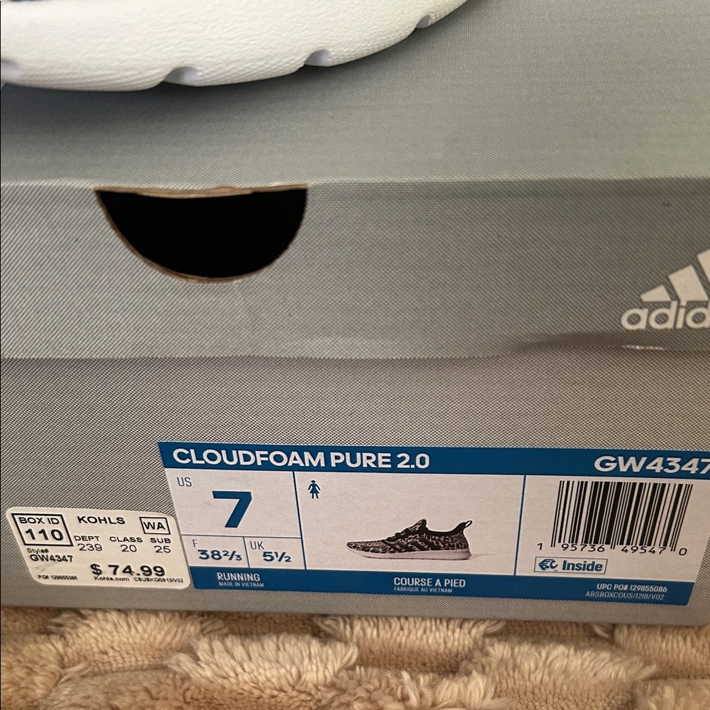 Adidas Cloudfoam Pure 2.0 Black and White Animal Print Sneakers - Picture 2 of 5